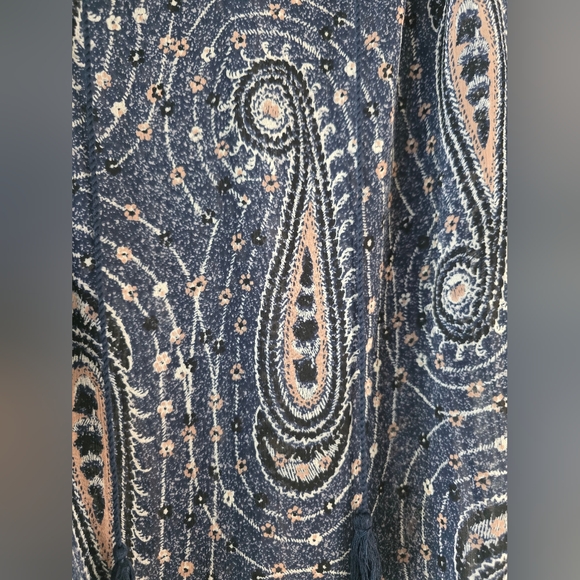 Lucky Brand Sheer Peasant Blouse‎ Long Sleeve Paisley Blue Pink Women's Size L - Picture 8 of 8